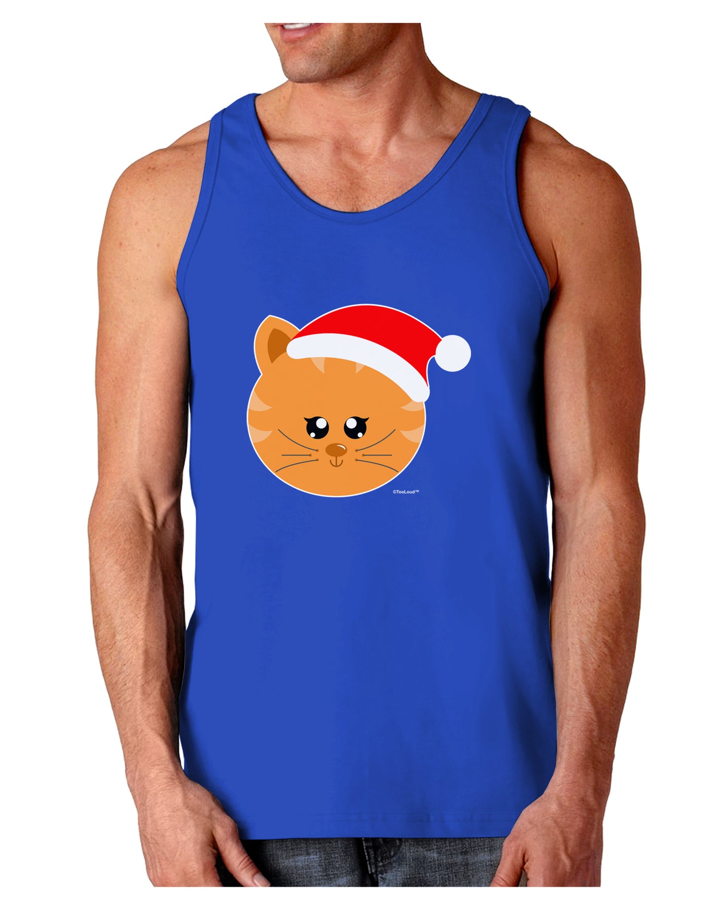 Cute Christmas Cat Santa Hat Dark Loose Tank Top-Mens Loose Tank Top-TooLoud-Royal Blue-Small-Davson Sales