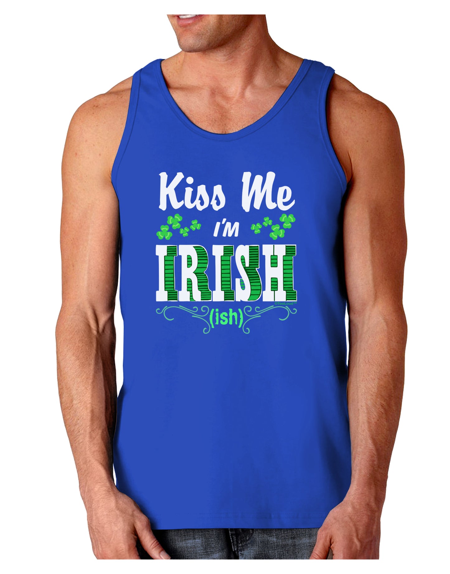 Kiss Me I'm Irish-ish Dark Loose Tank Top-Mens Loose Tank Top-TooLoud-Royal Blue-Small-Davson Sales