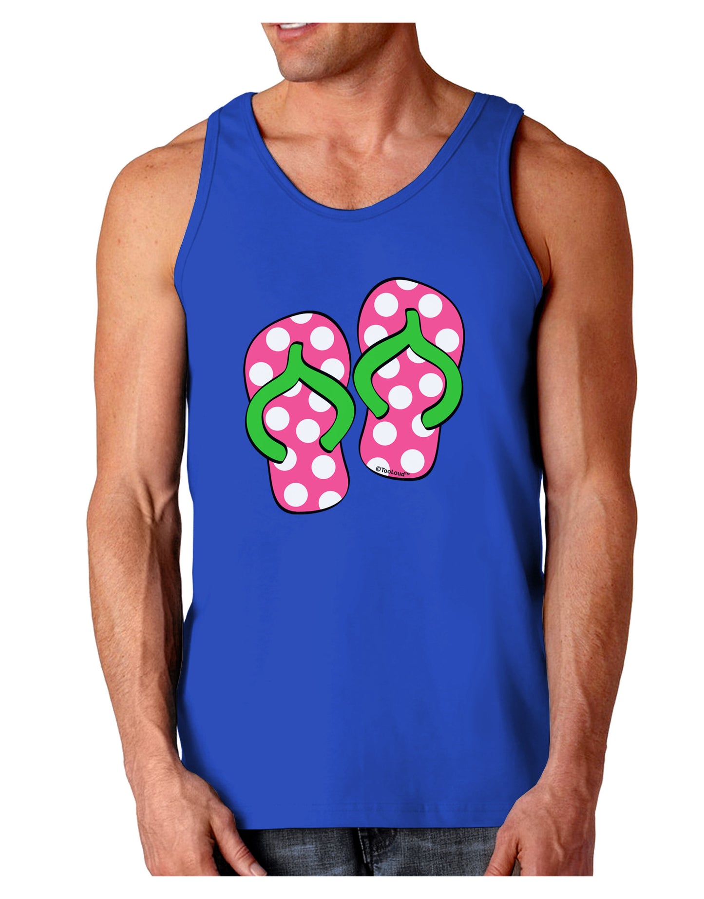 Cute Polka Dot Flip Flops - Pink and Green Dark Loose Tank Top-Mens Loose Tank Top-TooLoud-Royal Blue-Small-Davson Sales