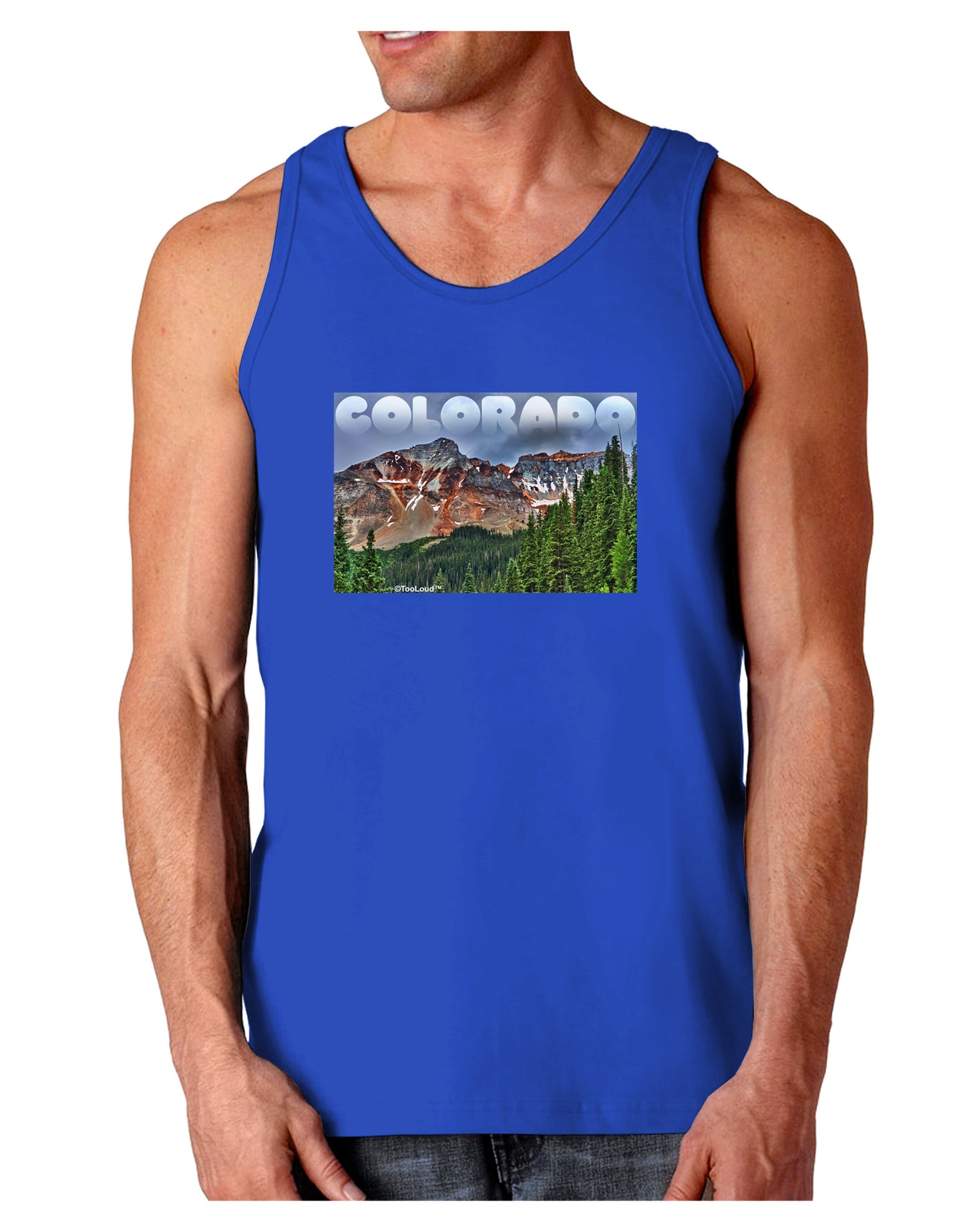 Colorado Mountains Forrest Text Dark Loose Tank Top-Mens Loose Tank Top-TooLoud-Royal Blue-Small-Davson Sales