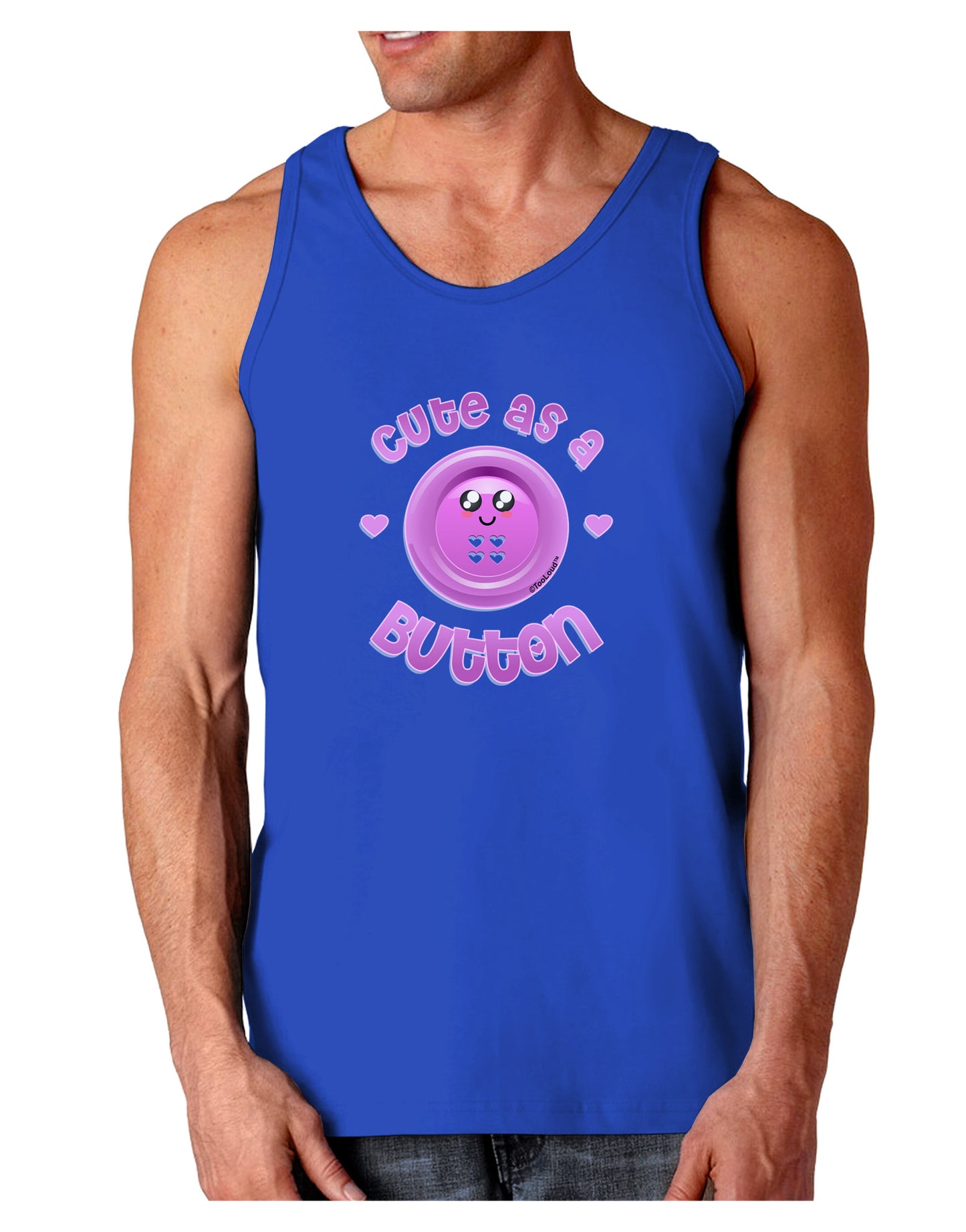 Cute As A Button Smiley Face Dark Loose Tank Top-Mens Loose Tank Top-TooLoud-Royal Blue-Small-Davson Sales