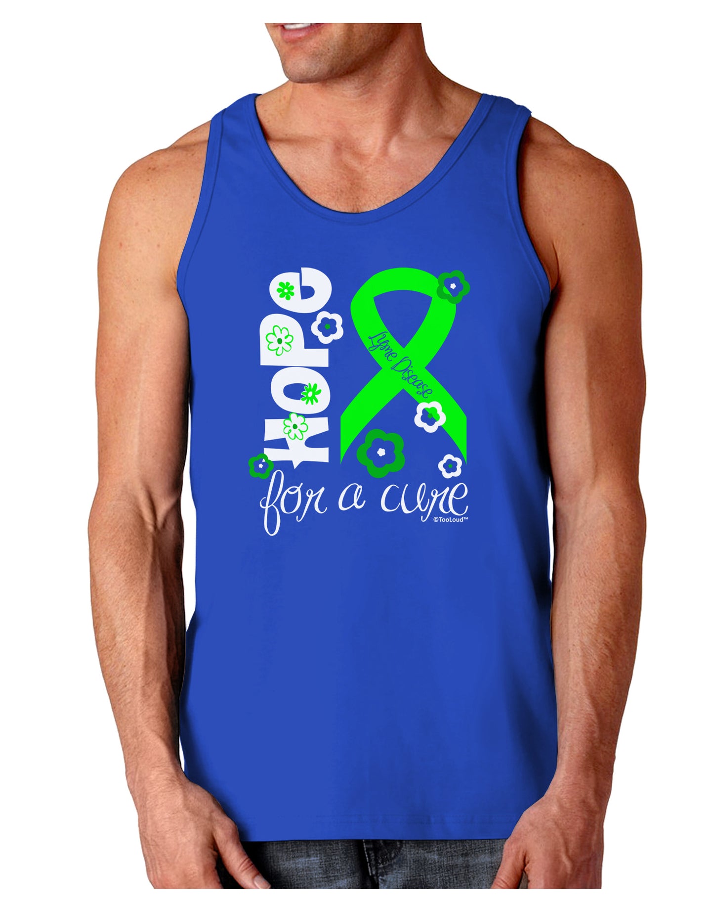 Hope for a Cure - Lime Green Ribbon Lyme Disease - Flowers Dark Loose Tank Top-Mens Loose Tank Top-TooLoud-Royal Blue-Small-Davson Sales