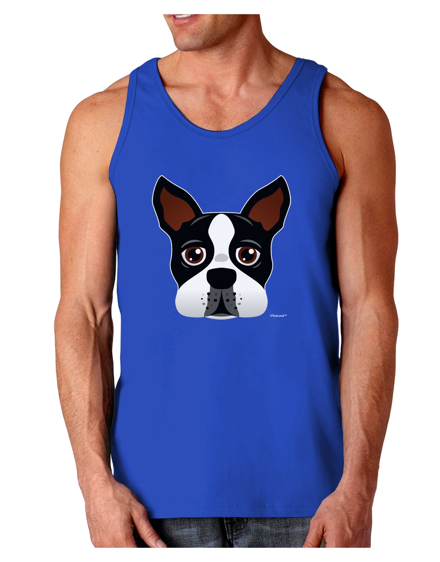 Cute Boston Terrier Dog Face Dark Loose Tank Top-Mens Loose Tank Top-TooLoud-Royal Blue-Small-Davson Sales