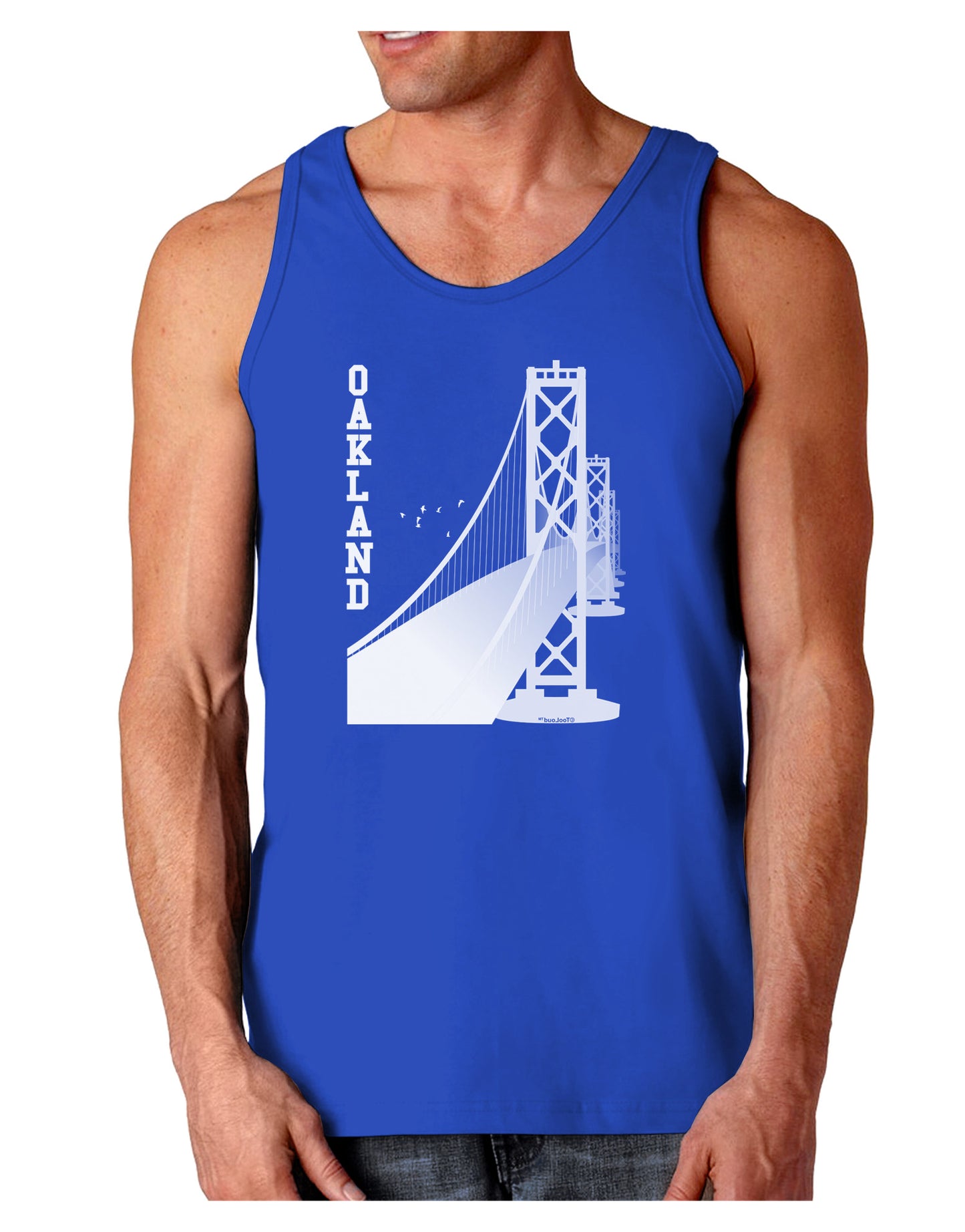 Oakland Text Bay Bridge Dark Loose Tank Top-Mens Loose Tank Top-TooLoud-Royal Blue-Small-Davson Sales