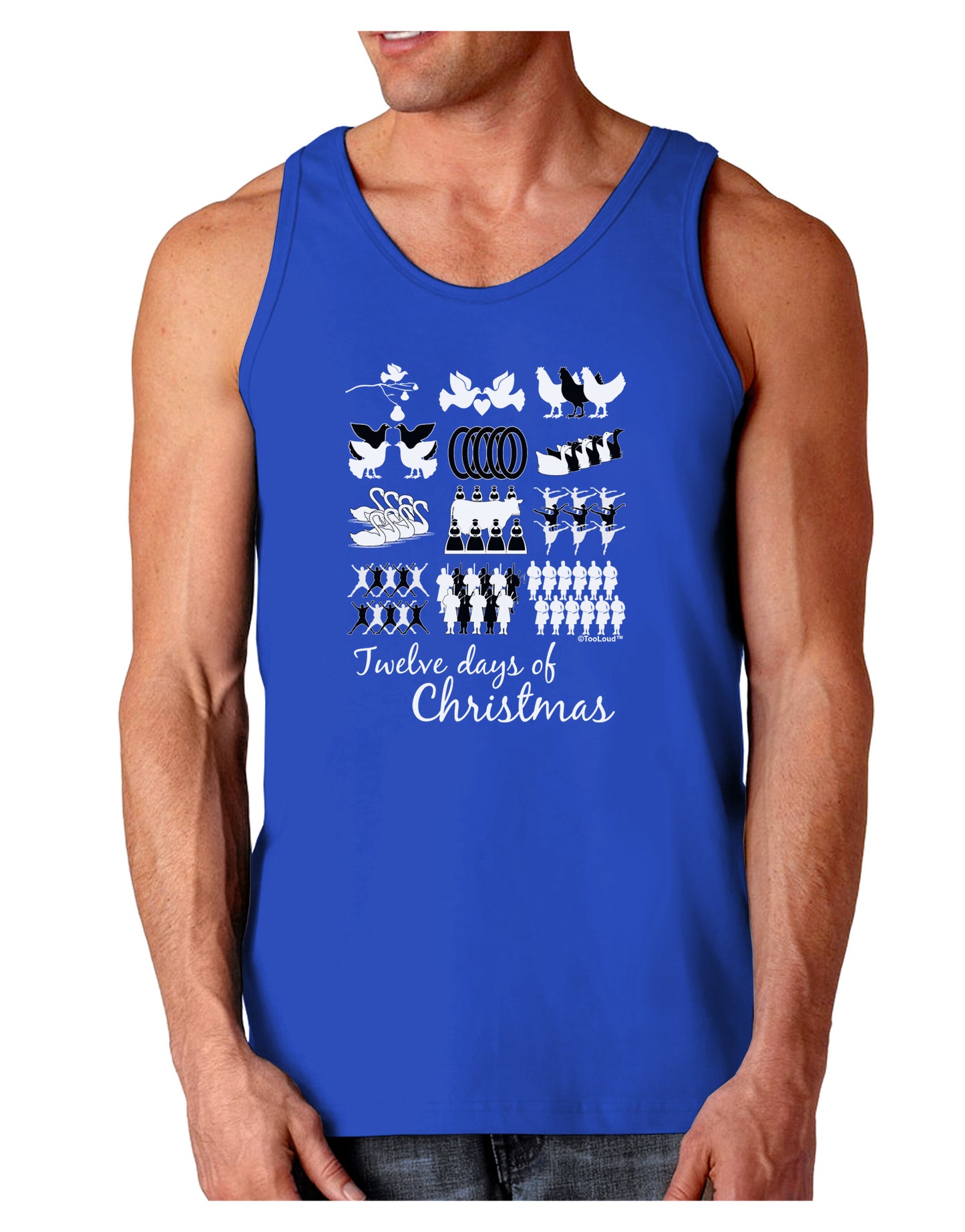 TooLoud Twelve Days of Christmas Text Dark Loose Tank Top-Mens Loose Tank Top-TooLoud-Royal Blue-Small-Davson Sales