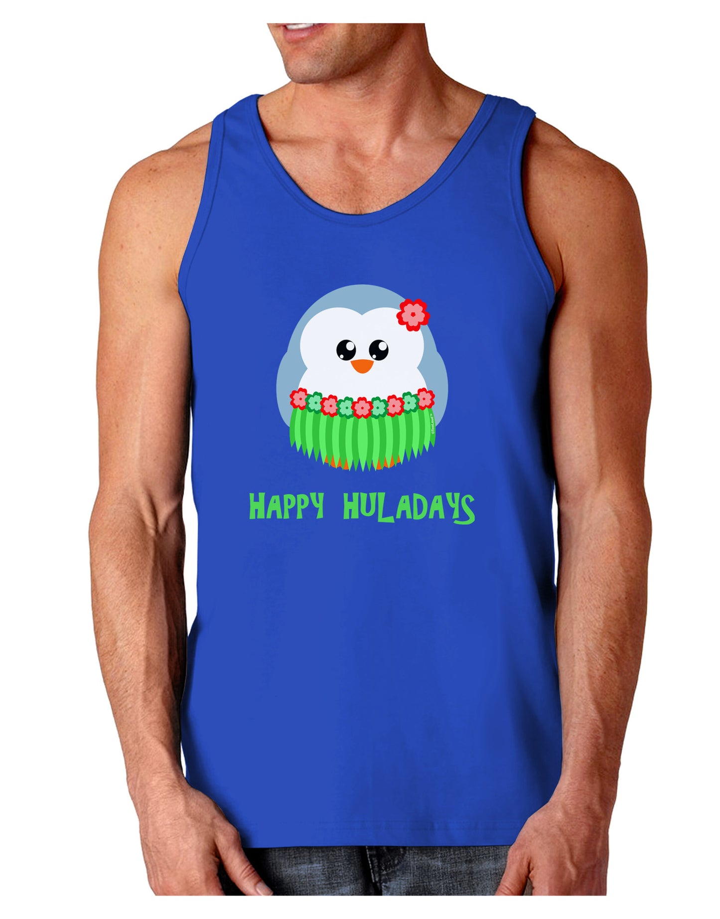 Happy Huladays Christmas Penguin - Red and Green Dark Loose Tank Top-Mens Loose Tank Top-TooLoud-Royal Blue-Small-Davson Sales