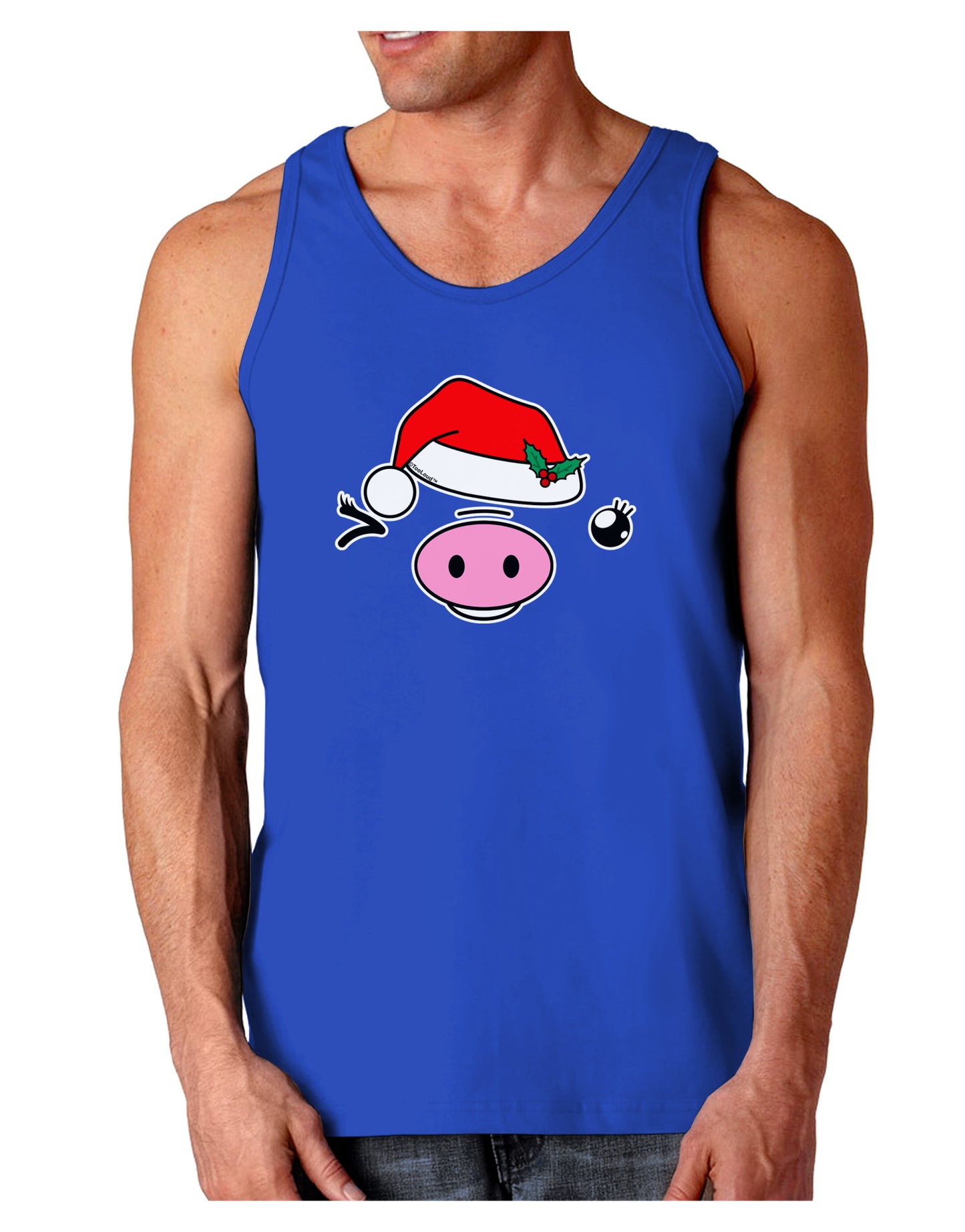 Kyu-T Face Oinkette Santa Hat Girl Pig Dark Loose Tank Top-Mens Loose Tank Top-TooLoud-Royal Blue-Small-Davson Sales