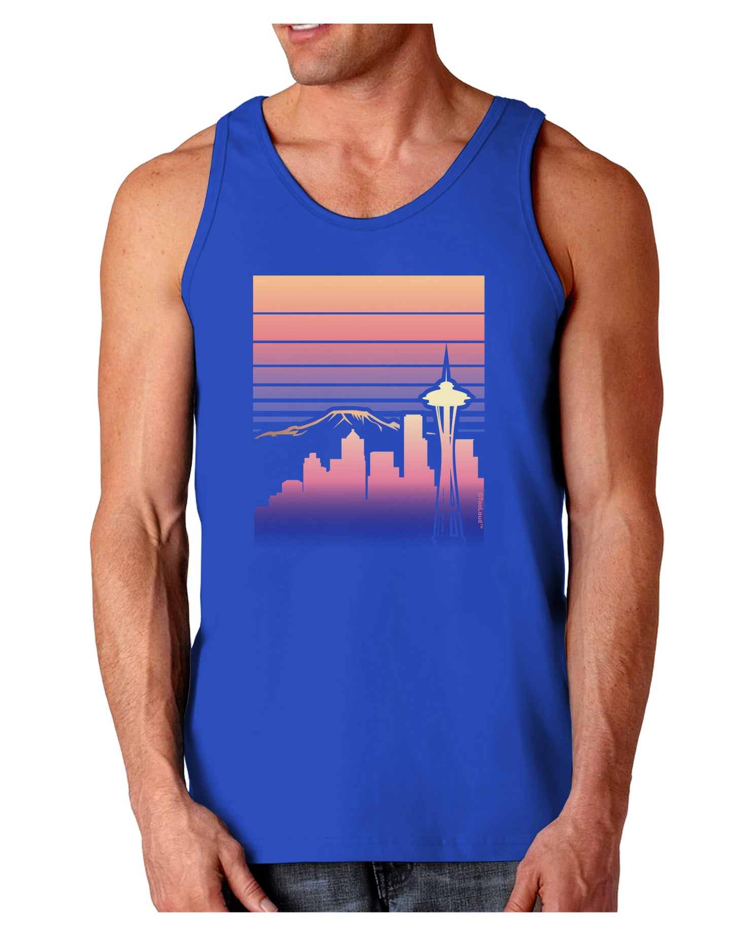 Seattle Skyline Sunrise Dark Loose Tank Top-Mens Loose Tank Top-TooLoud-Royal Blue-Small-Davson Sales