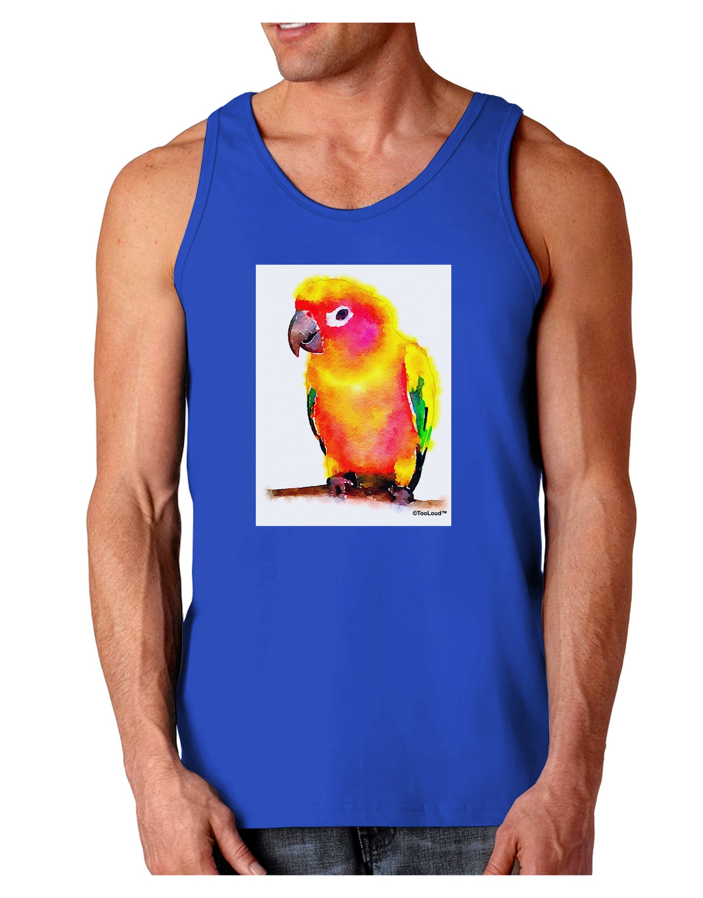 Sun Conure Parrot Watercolor Dark Loose Tank Top-Mens Loose Tank Top-TooLoud-Royal Blue-Small-Davson Sales