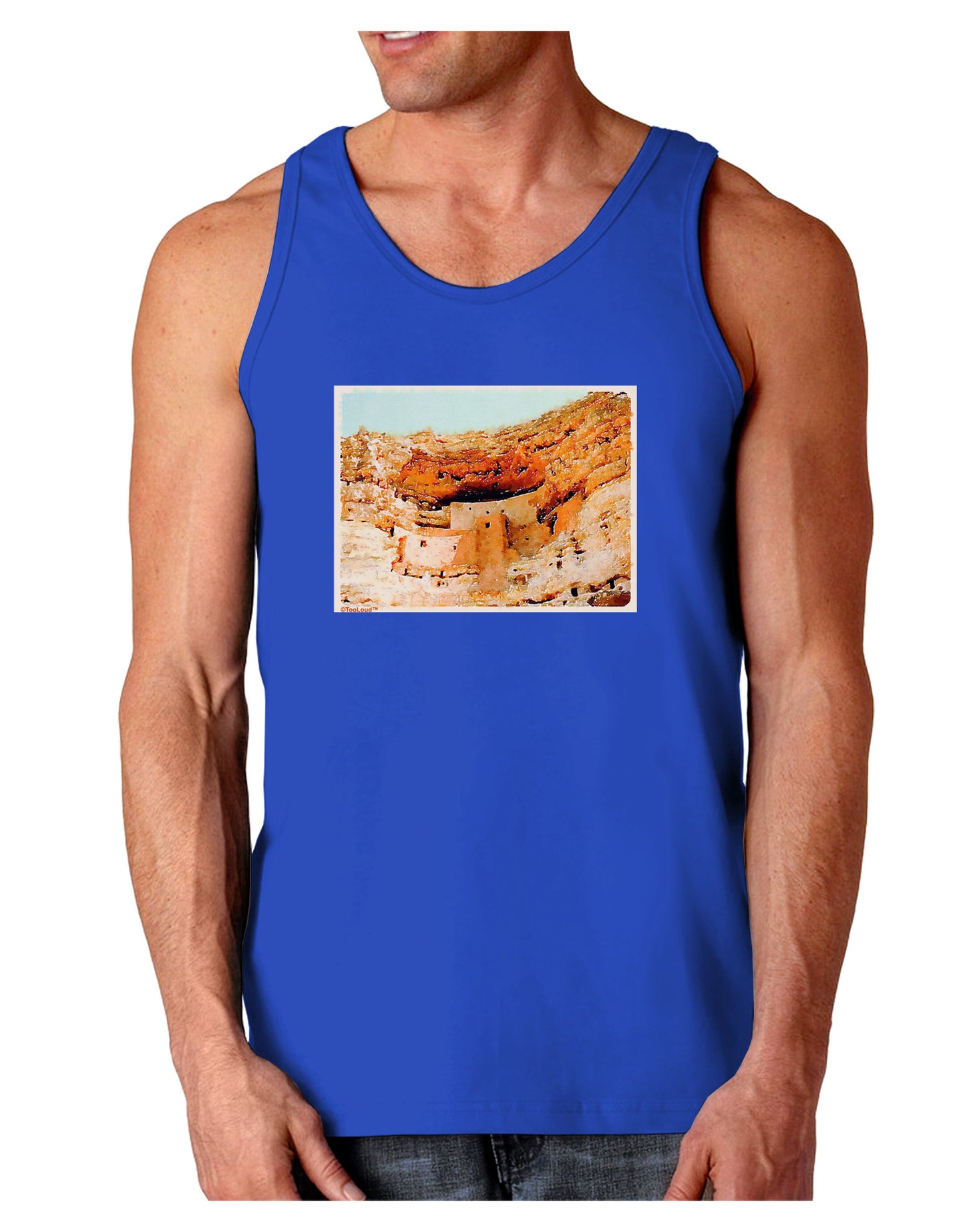 Montezuma Castle Watercolor Dark Loose Tank Top-Mens Loose Tank Top-TooLoud-Royal Blue-Small-Davson Sales