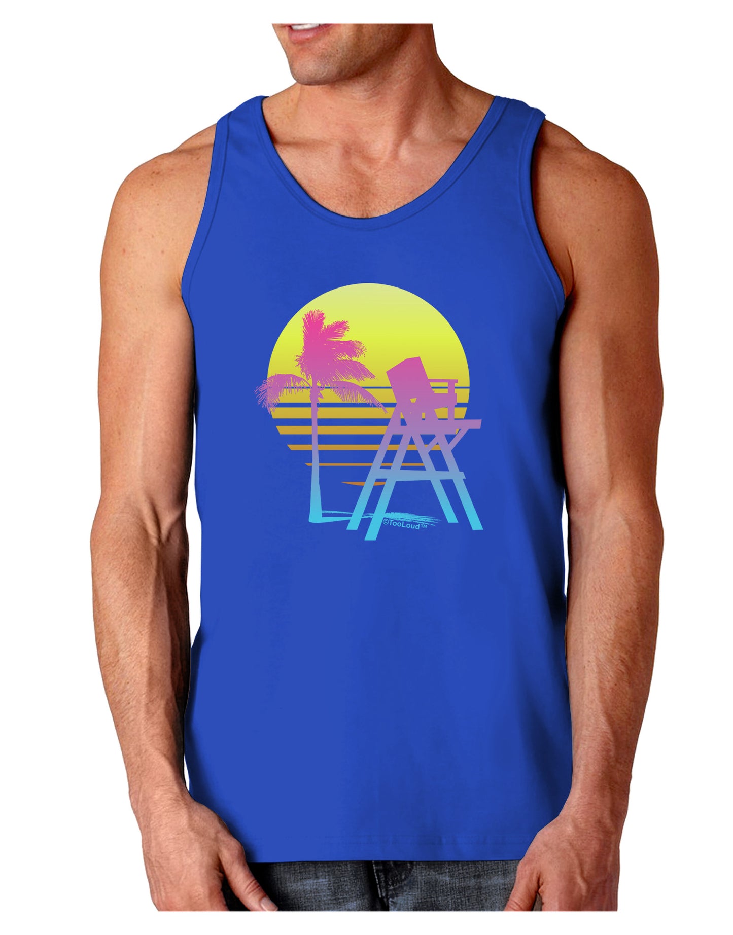 LA Beach Silhouette Letters Dark Loose Tank Top-Mens Loose Tank Top-TooLoud-Royal Blue-Small-Davson Sales