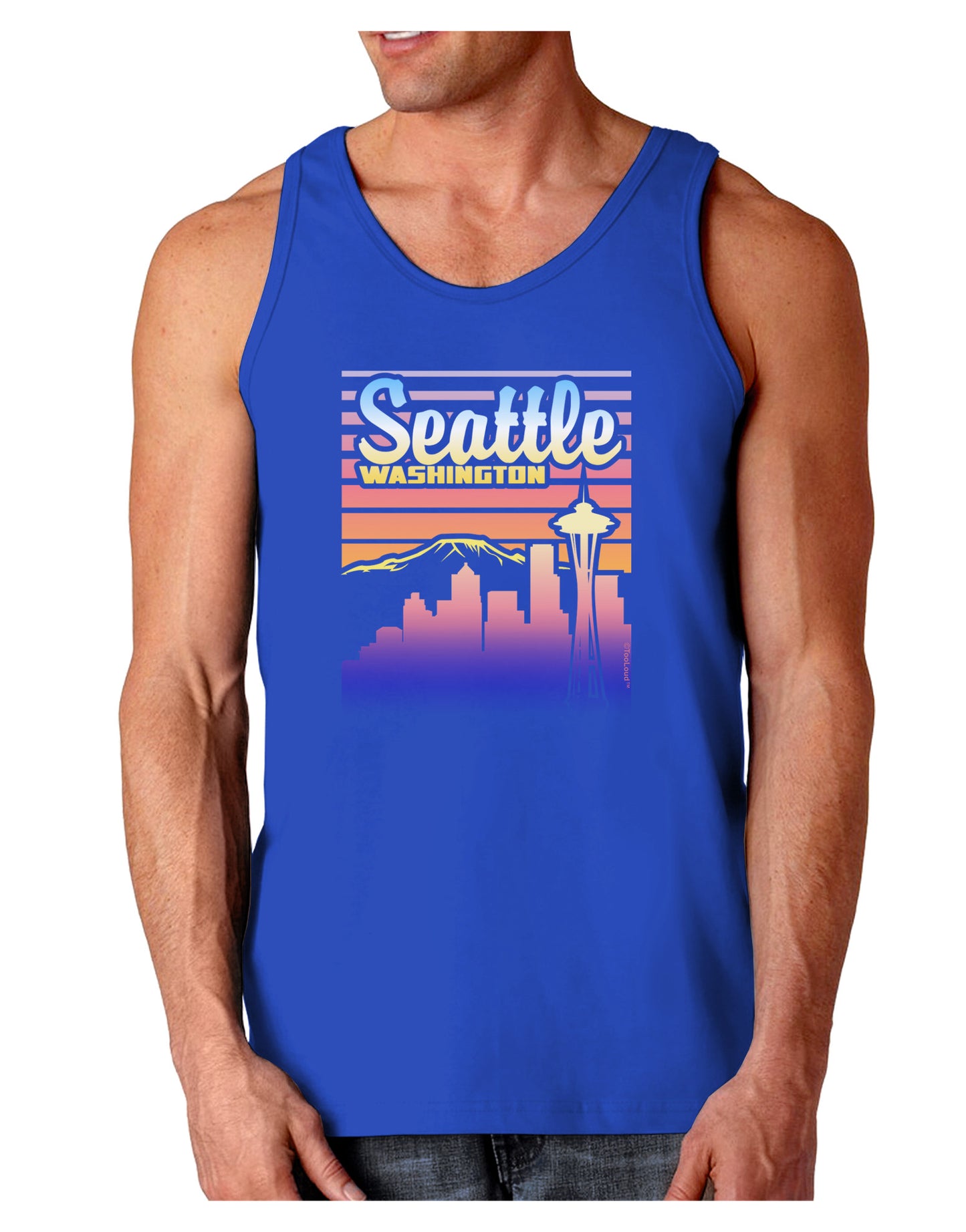 Seattle Washington Sunset Dark Loose Tank Top-Mens Loose Tank Top-TooLoud-Royal Blue-Small-Davson Sales