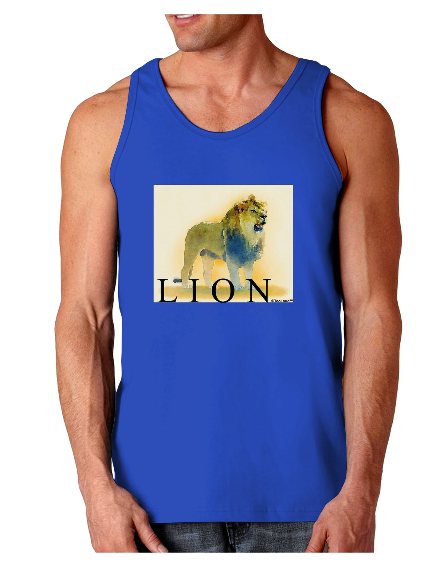 Lion Watercolor 1 Text Dark Loose Tank Top-Mens Loose Tank Top-TooLoud-Royal Blue-Small-Davson Sales