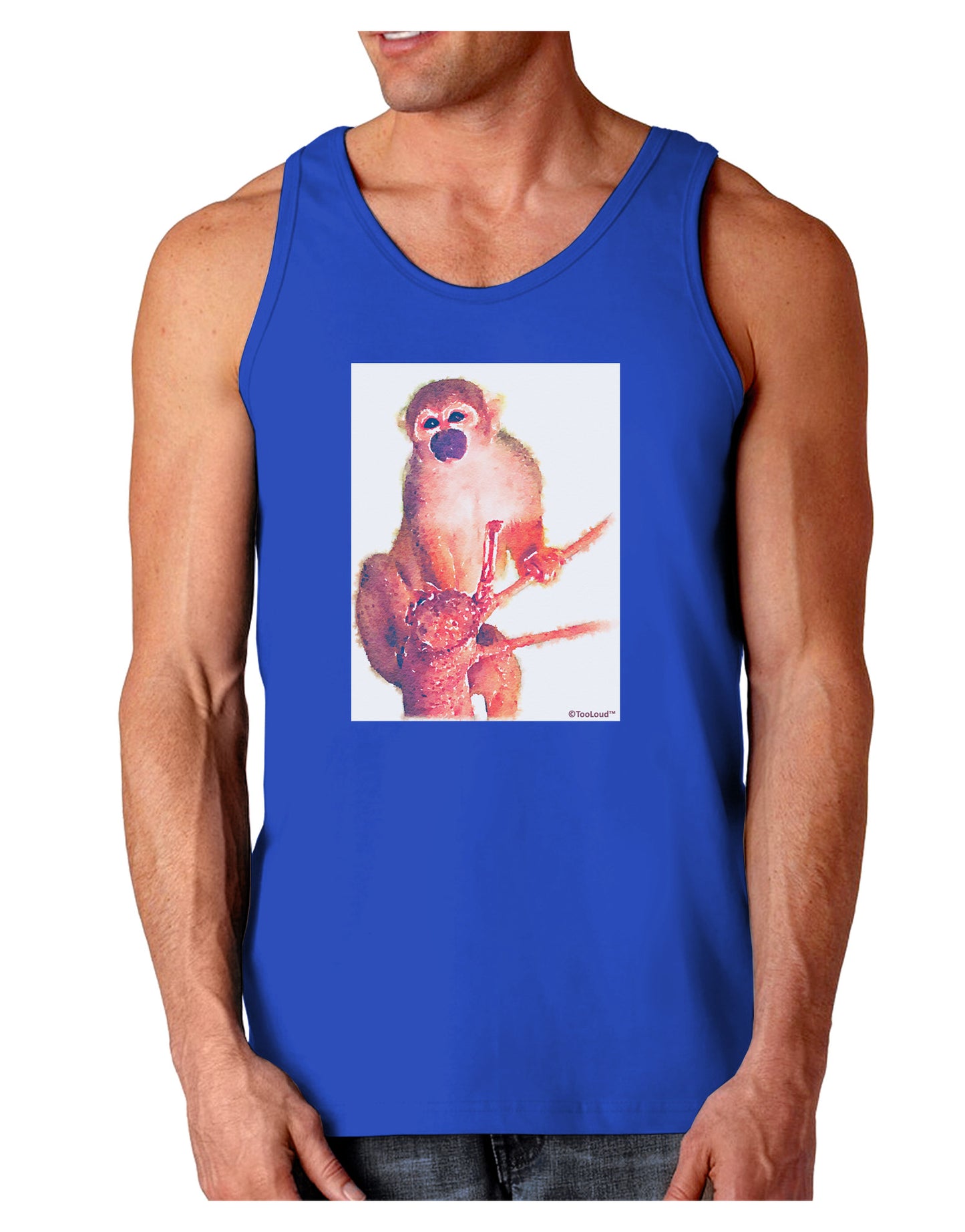 Monkey in Tree Watercolor Dark Loose Tank Top-Mens Loose Tank Top-TooLoud-Royal Blue-Small-Davson Sales