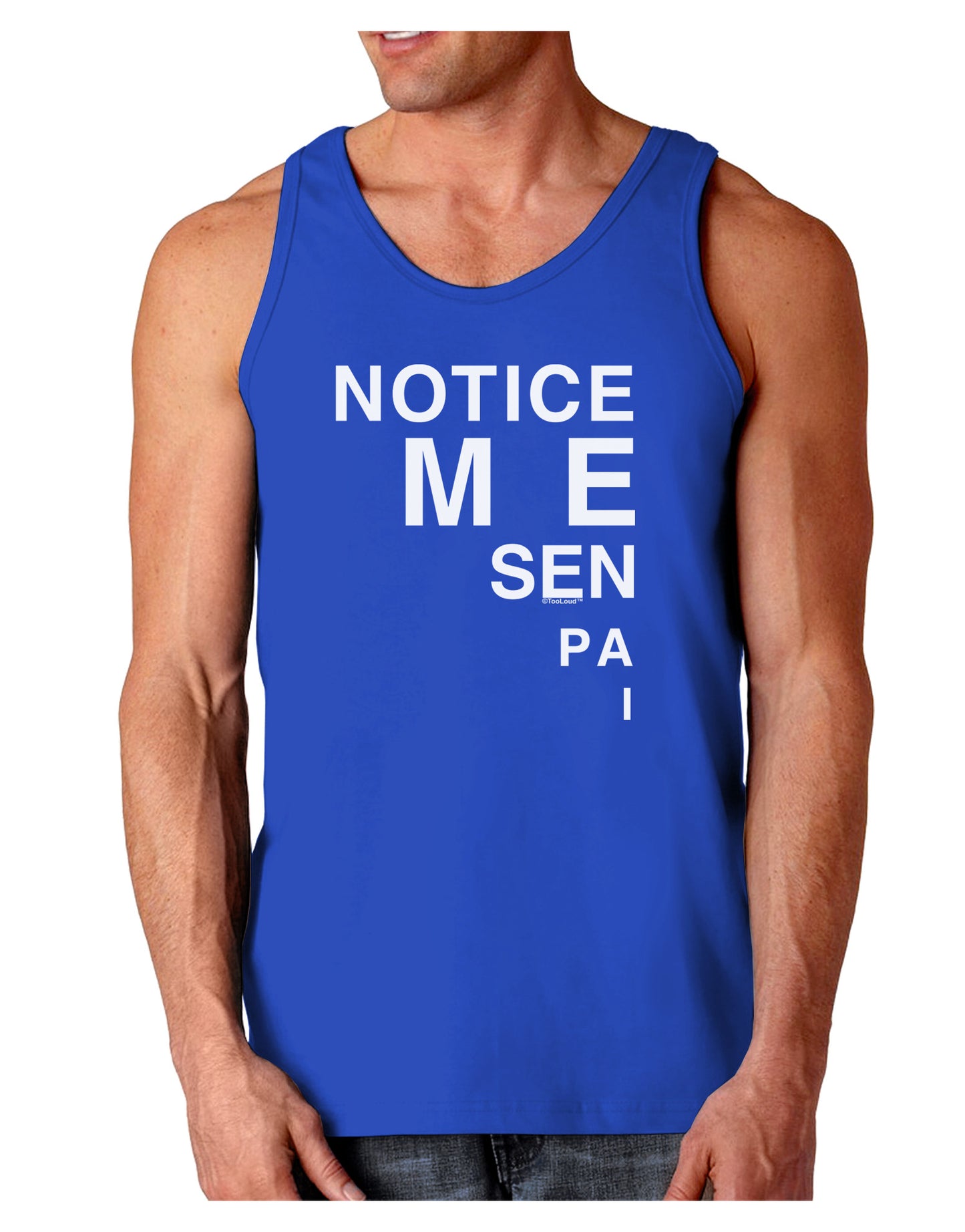 Notice Me Senpai Triangle Text Dark Loose Tank Top-Mens Loose Tank Top-TooLoud-Royal Blue-Small-Davson Sales