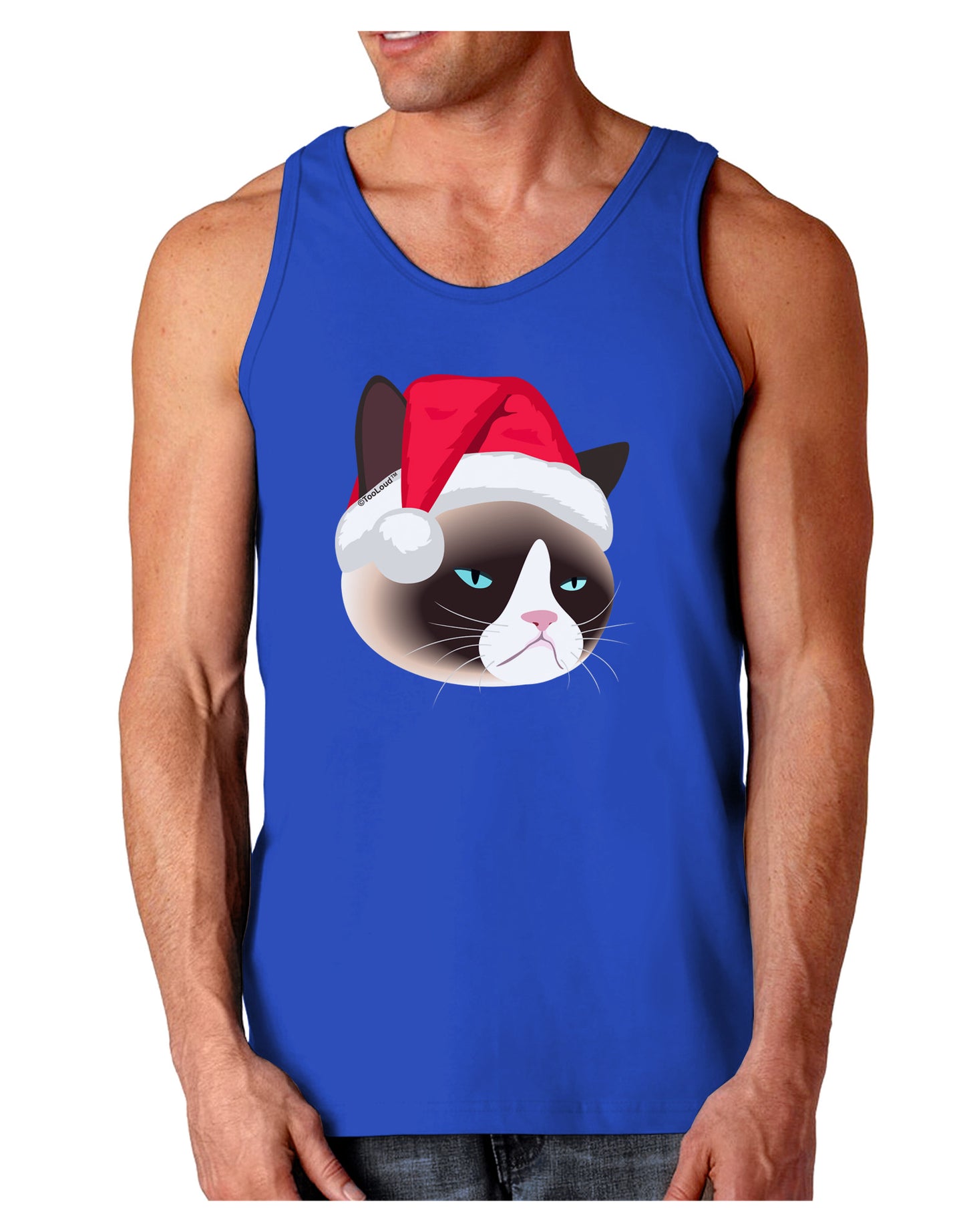 Santa Hat Disgruntled Siamese Cat Dark Loose Tank Top by-Mens Loose Tank Top-TooLoud-Royal Blue-Small-Davson Sales
