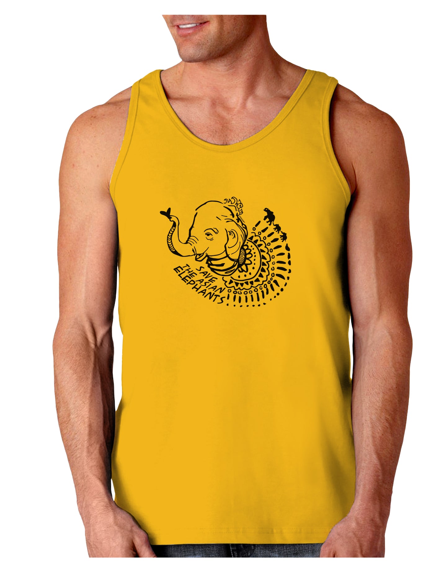 TooLoud Save the Asian Elephants Loose Tank Top-Mens-LooseTanktops-TooLoud-Gold-Small-Davson Sales