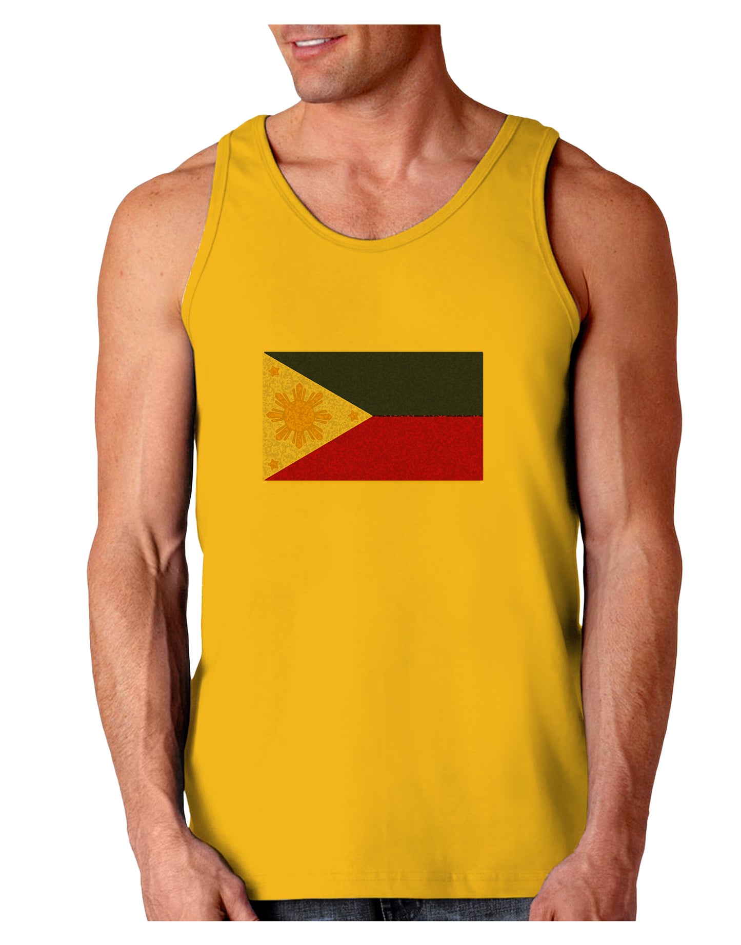 TooLoud Distressed Philippines Flag Loose Tank Top-Mens-LooseTanktops-TooLoud-Gold-Small-Davson Sales
