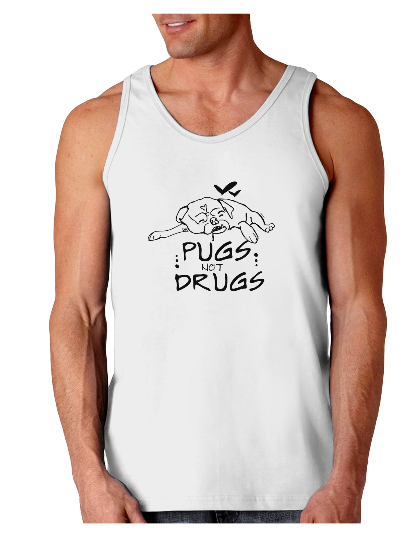 TooLoud Pugs Not Drugs Loose Tank Top-Mens-LooseTanktops-TooLoud-White-Small-Davson Sales