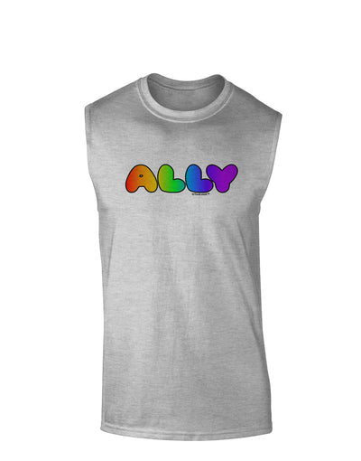 LGBT Ally Rainbow Text Muscle Shirt by TooLoud-TooLoud-AshGray-Small-Davson Sales