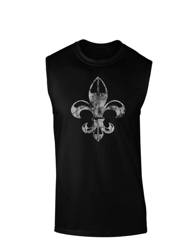 Distressed Fleur de Lis Dark Muscle Shirt-TooLoud-Black-Small-Davson Sales