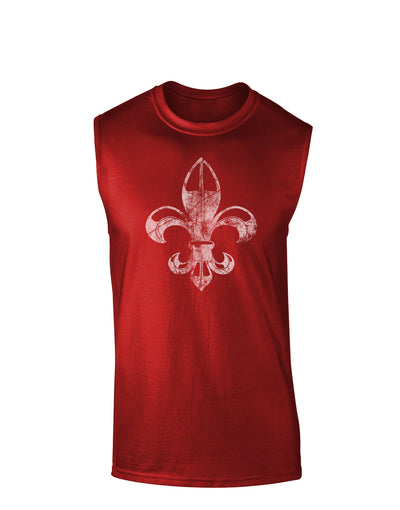Distressed Fleur de Lis Dark Muscle Shirt-TooLoud-Red-Small-Davson Sales