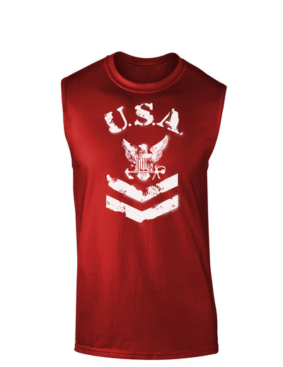 USA Military Navy Stencil Logo Dark Muscle Shirt-TooLoud-Red-Small-Davson Sales