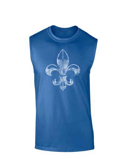 Distressed Fleur de Lis Dark Muscle Shirt-TooLoud-Royal Blue-Small-Davson Sales