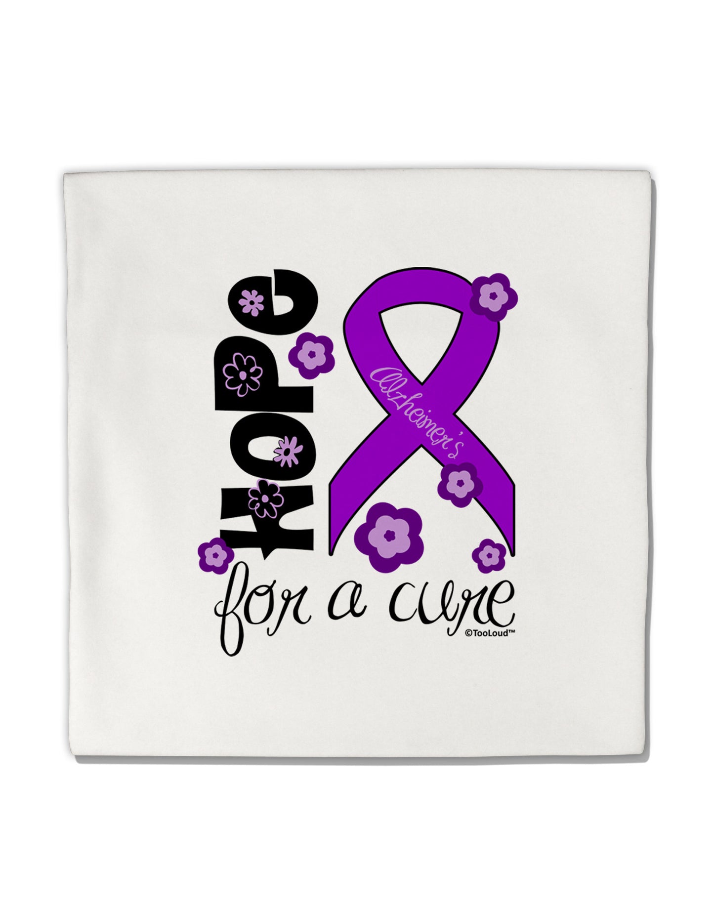 Hope for a Cure - Purple Ribbon Alzheimers Disease - Flowers Micro Fleece 14"x14" Pillow Sham-Pillow Sham-TooLoud-White-Davson Sales