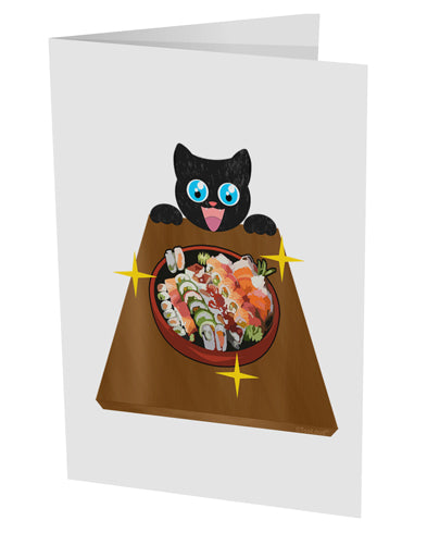 Anime Cat Loves Sushi 10 Pack of 5x7" Side Fold Blank Greeting Cards by TooLoud-Greeting Cards-TooLoud-White-Davson Sales