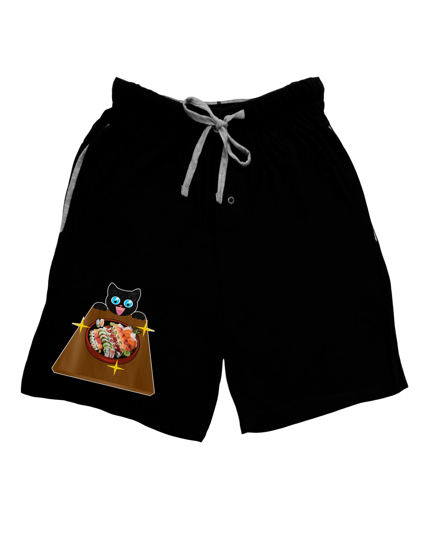 Anime Cat Loves Sushi Adult Lounge Shorts by TooLoud-Lounge Shorts-TooLoud-Black-Small-Davson Sales