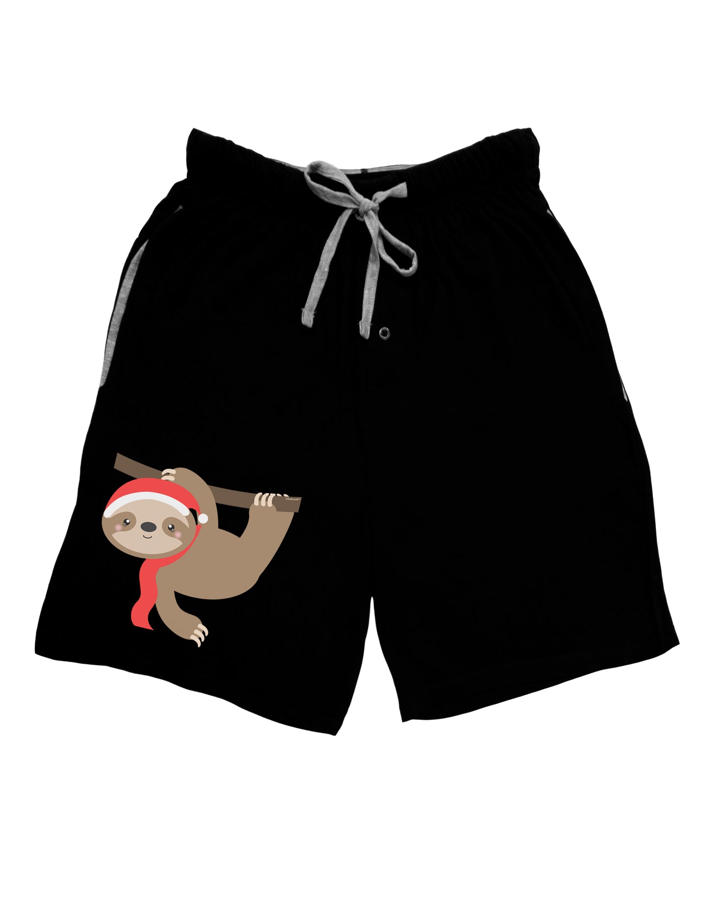 Cute Christmas Sloth with Santa Hat Adult Lounge Shorts-Lounge Shorts-TooLoud-Black-Small-Davson Sales