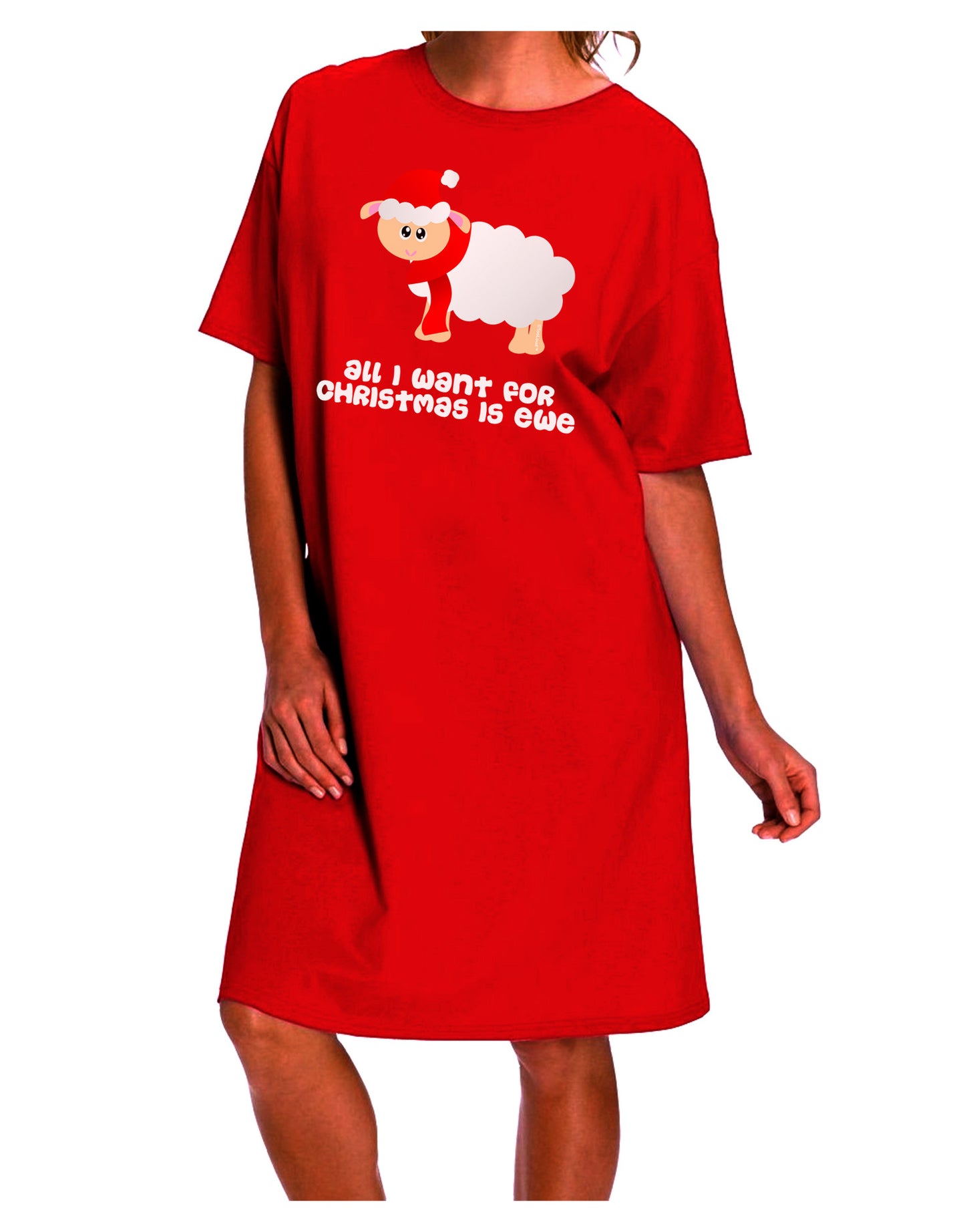 Elegant and Festive Sheep-themed Adult Night Shirt Dress for the Holiday Season-Night Shirt-TooLoud-Red-One-Size-Fits-Most-Davson Sales