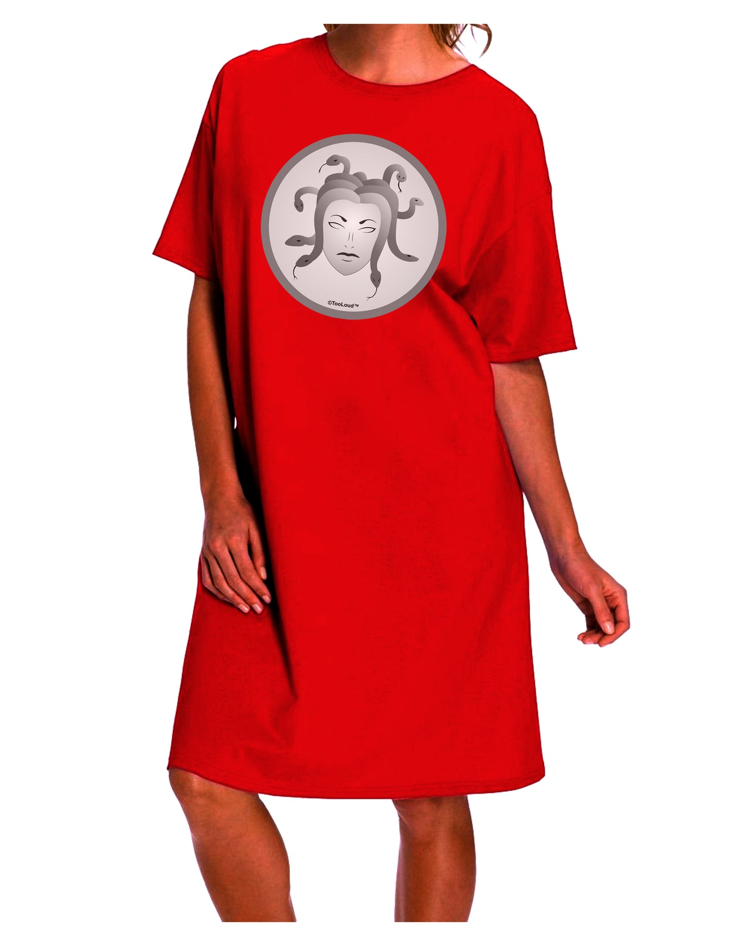 Greek Mythology Adult Night Shirt Dress featuring Medusa Head Coin by TooLoud-Night Shirt-TooLoud-Red-One-Size-Davson Sales