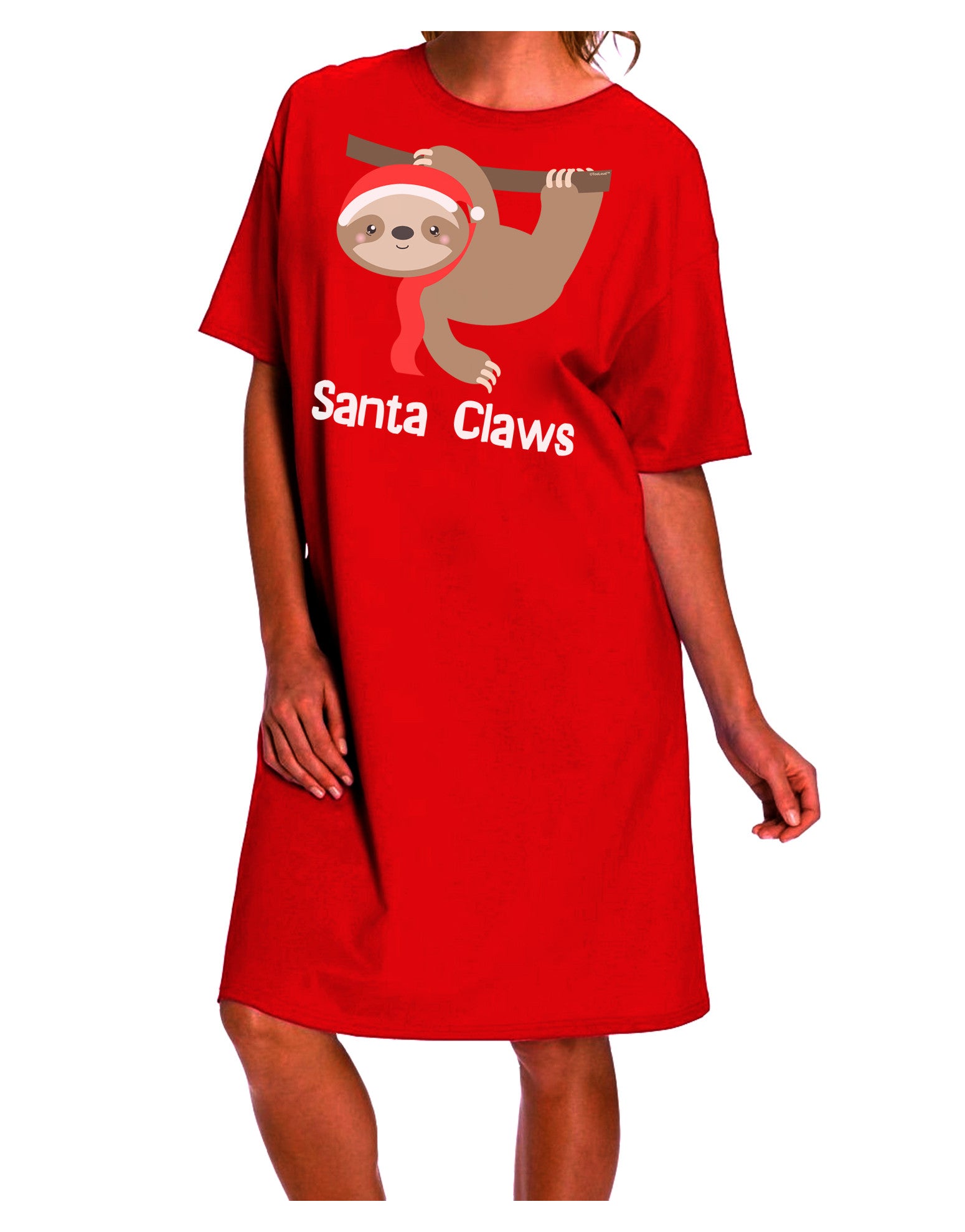 Festive Christmas Sloth Night Shirt Dress - Santa Claws