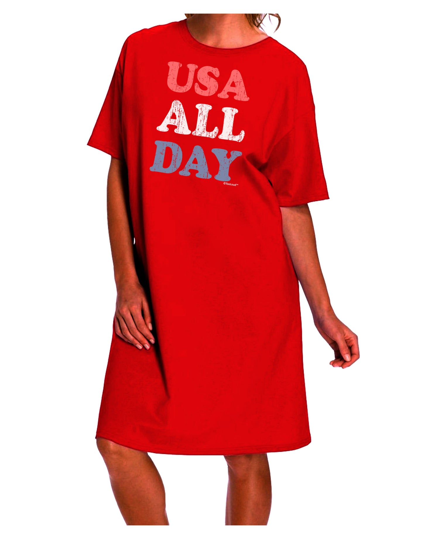 TooLoud's Distressed Patriotic Design Adult Night Shirt Dress - A Perfect Blend of Style and Patriotism for the American Shopper-Night Shirt-TooLoud-Red-One-Size-Davson Sales