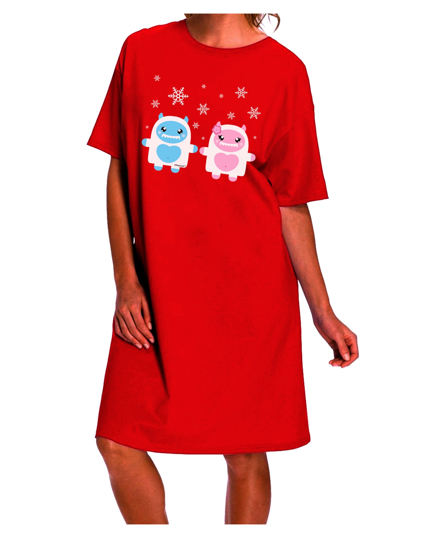 Stylish Abominable Snowman Yeti Couple - Festive Adult Night Shirt Dress for Christmas-Night Shirt-TooLoud-Red-One-Size-Fits-Most-Davson Sales