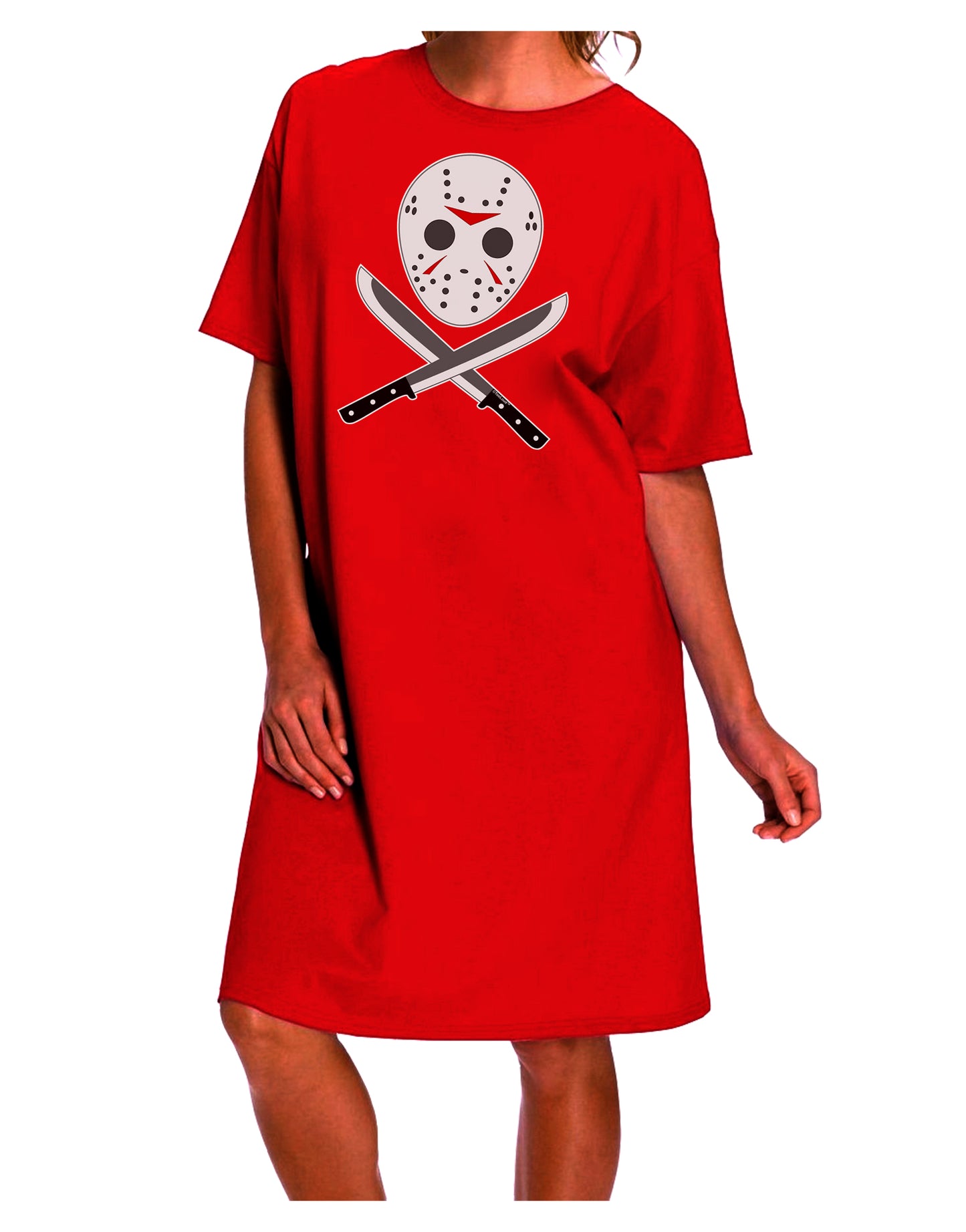 Halloween-themed Adult Night Shirt Dress featuring Scary Mask and Machete-Night Shirt-TooLoud-Red-One-Size-Davson Sales