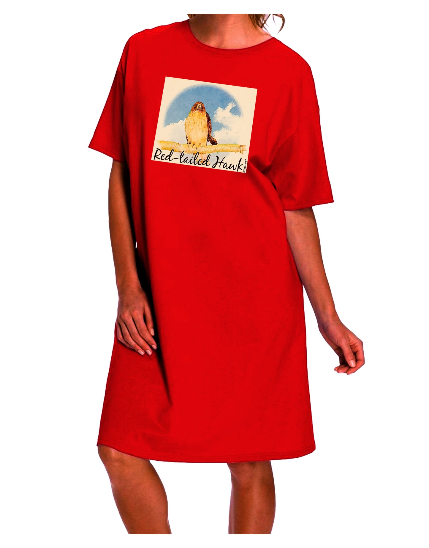 Stylish and Elegant Red-tailed Hawk Text Dark Adult Night Shirt Dress-Night Shirt-TooLoud-Red-One-Size-Fits-Most-Davson Sales