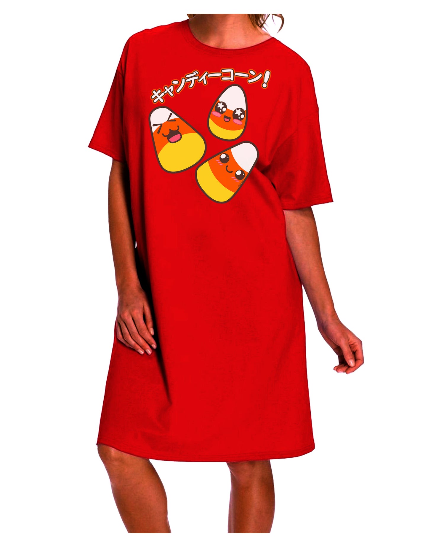 Stylish Japanese Kawaii Candy Corn Halloween Night Shirt Dress for Adults-Night Shirt-TooLoud-Red-One-Size-Davson Sales