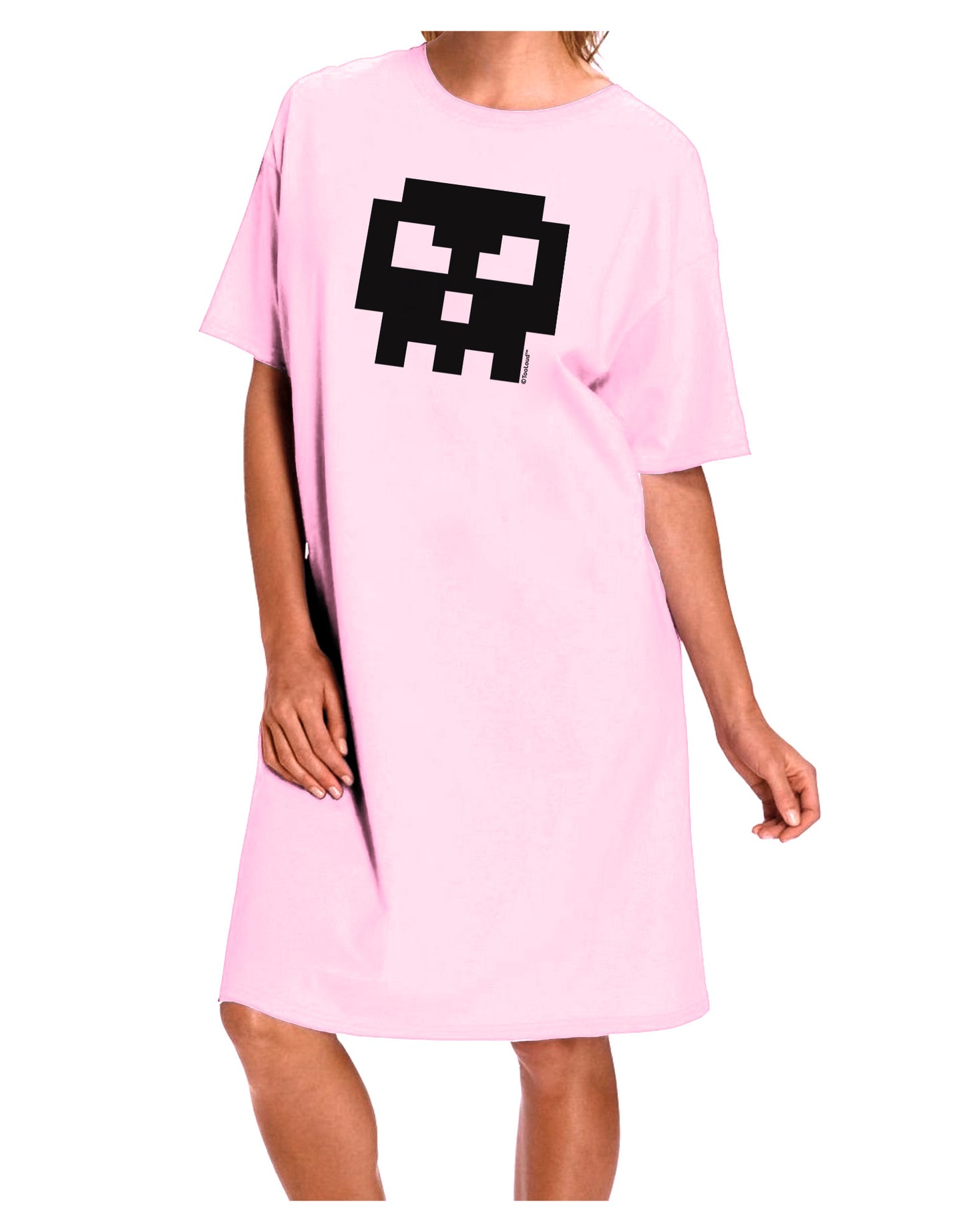 Retro 8-Bit Skull Adult Wear Around Night Shirt and Dress-Night Shirt-TooLoud-Pink-One-Size-Fits-Most-Davson Sales