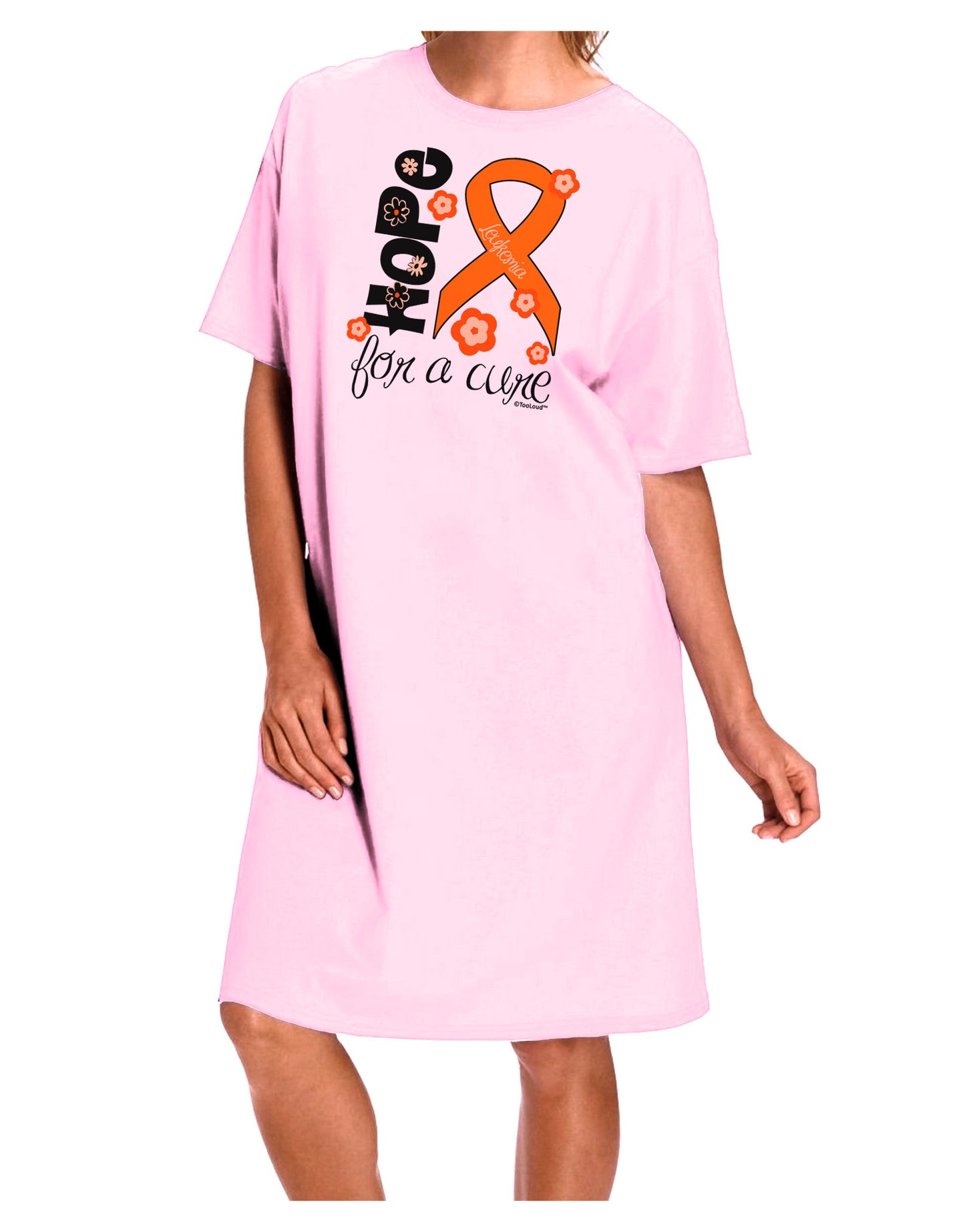 Hope for a Cure - Orange Ribbon Leukemia - Flowers Adult Wear Around Night Shirt and Dress-Night Shirt-TooLoud-Pink-One-Size-Fits-Most-Davson Sales