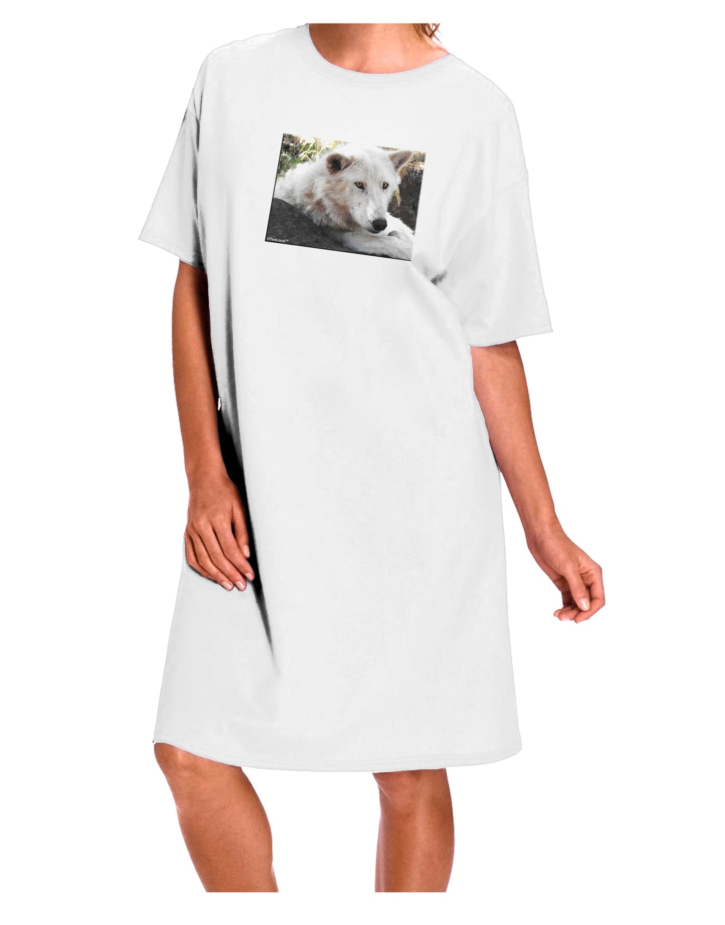 Elegant White Wolf Adult Night Shirt Dress - White - One Size-Night Shirt-TooLoud-White-One-Size-Davson Sales