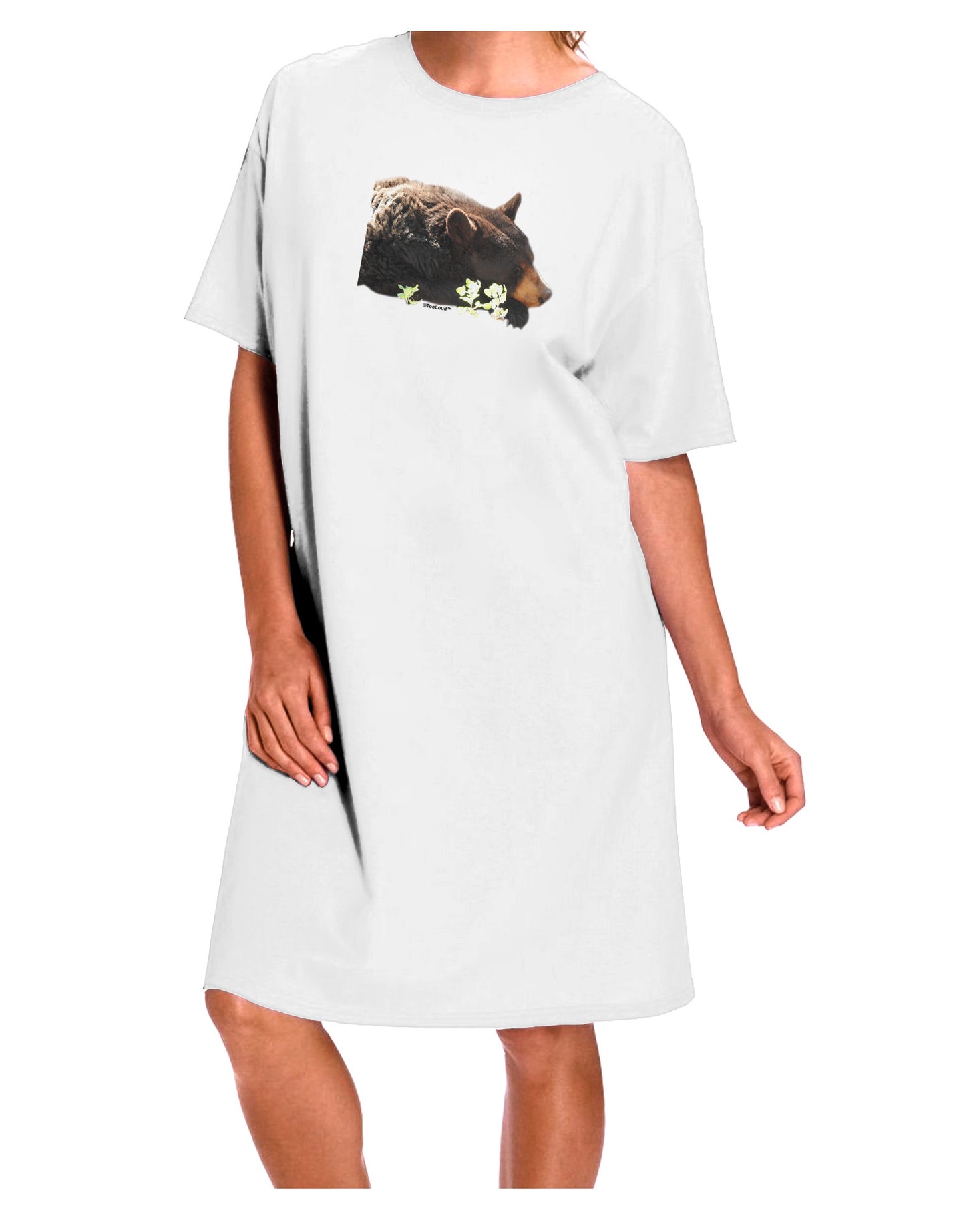 Stylish White Adult Night Shirt Dress with Laying Black Bear Cutout - Available in One Size-Night Shirt-TooLoud-White-One-Size-Davson Sales
