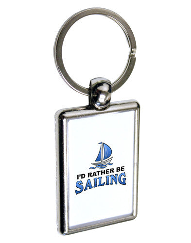 I'd Rather Be Sailing Keychain Key Ring-TooLoud-Silver-White-1.2"x1.75"-Davson Sales