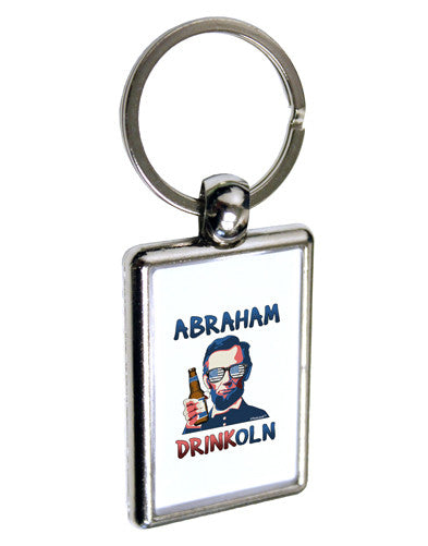 Abraham Drinkoln with Text Keychain Key Ring-TooLoud-Silver-White-1.2"x1.75"-Davson Sales