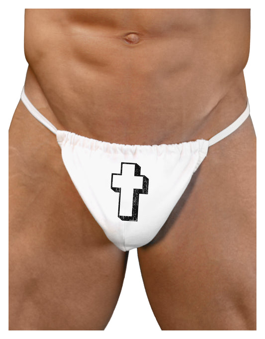 Simple Cross Design Black Distressed Mens G-String Underwear by TooLoud-Mens G-String-LOBBO-White-Small/Medium-Davson Sales