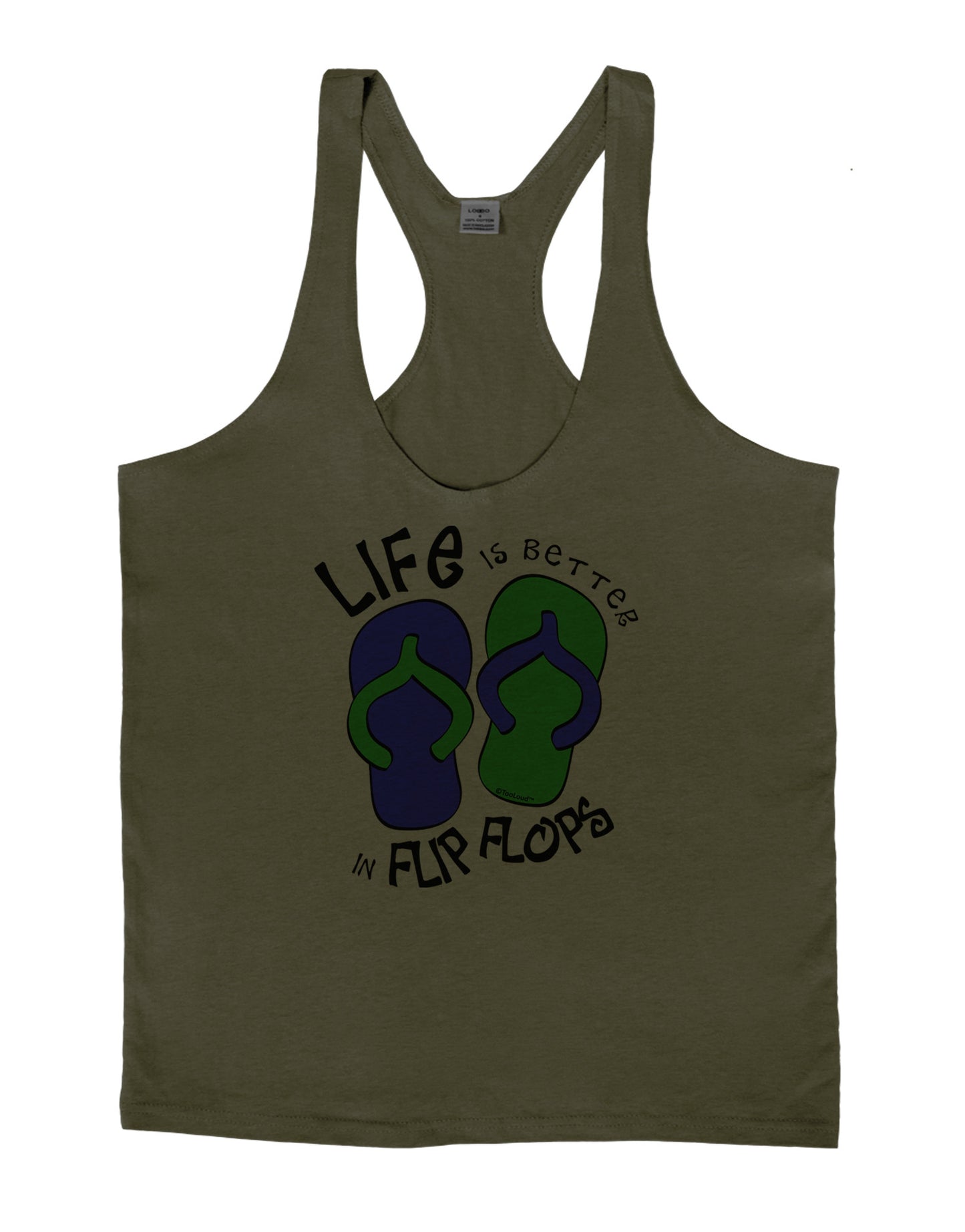 Life is Better in Flip Flops - Blue and Green Mens String Tank Top-Men's String Tank Tops-LOBBO-Army-Green-Small-Davson Sales