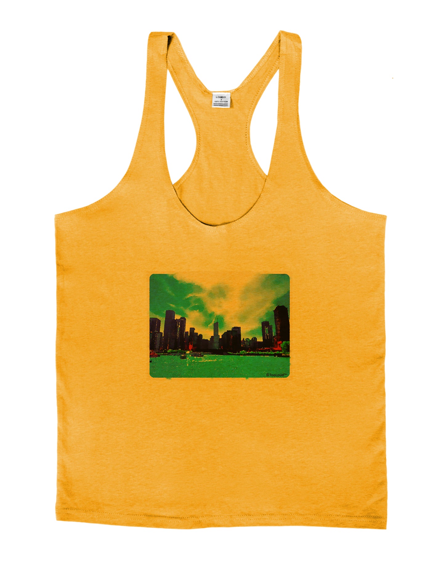 Chicago Skyline Watercolor Mens String Tank Top-Men's String Tank Tops-LOBBO-Gold-Small-Davson Sales