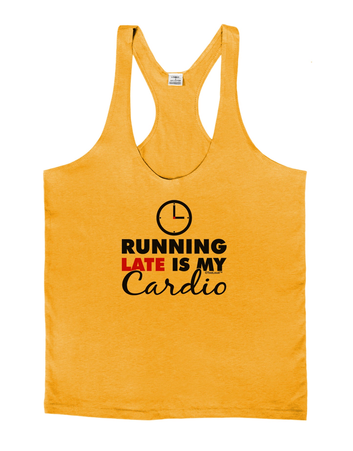Running Late Is My Cardio Mens String Tank Top-Men's String Tank Tops-LOBBO-Gold-Small-Davson Sales